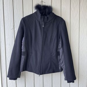Pendleton UrbanWear Merino Wool & Fox Fur Black Zip Jacket Sz M Luxe Warm